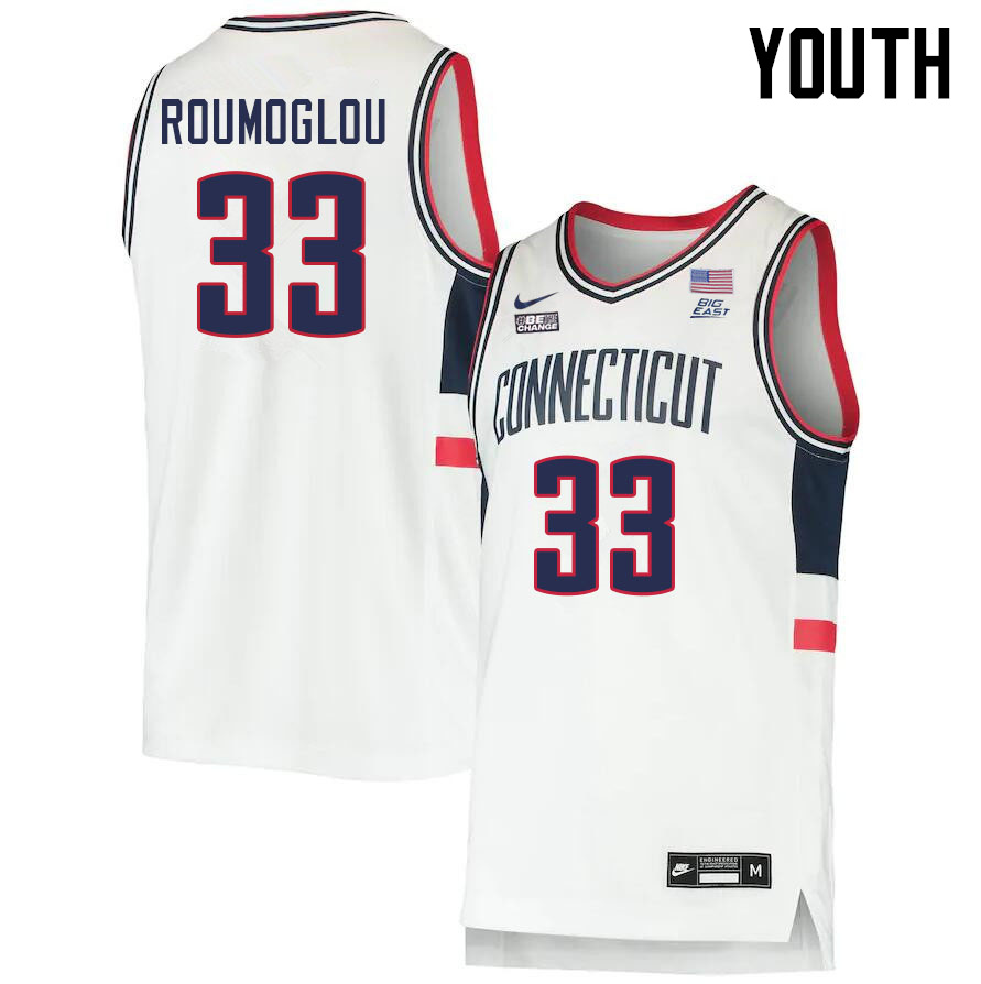 Youth #33 Apostolos Roumoglou Uconn Huskies College 2022-23 Basketball Stitched Jerseys Sale-White